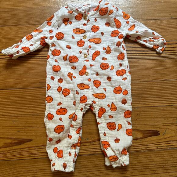 Cat & Jack white orange gourd pumpkin long sleeve pant one piece SIZE 6-9M - Picture 1 of 4